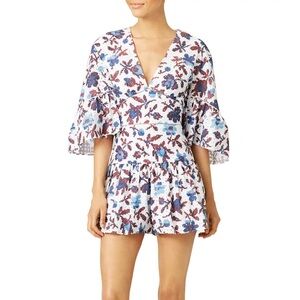 Thakoon Autumn Floral White Blue Romper, Size 2
